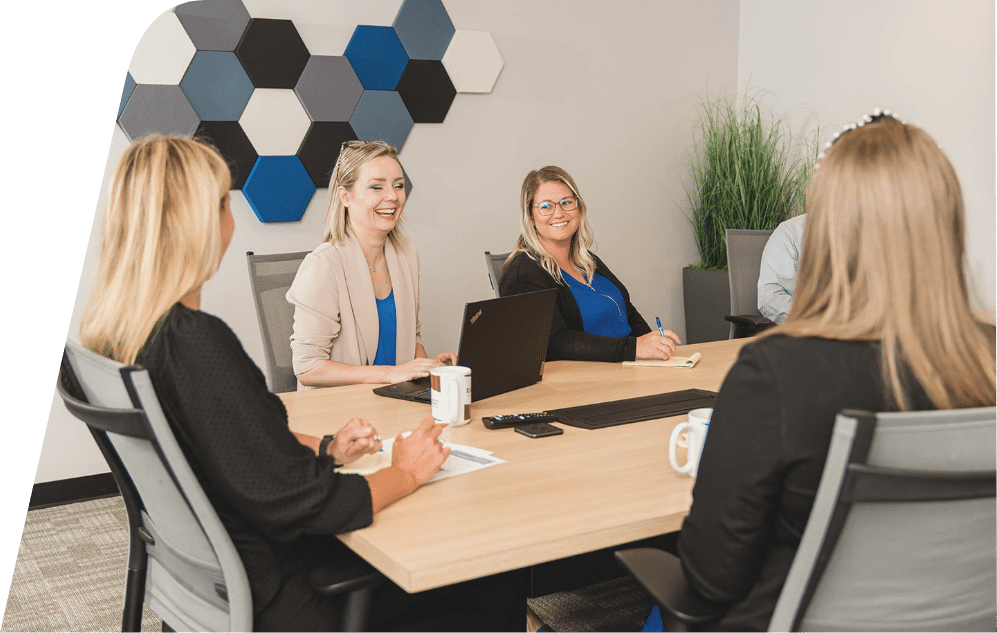 Employees having a meeting