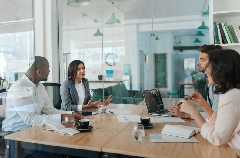 Employees in a meeting